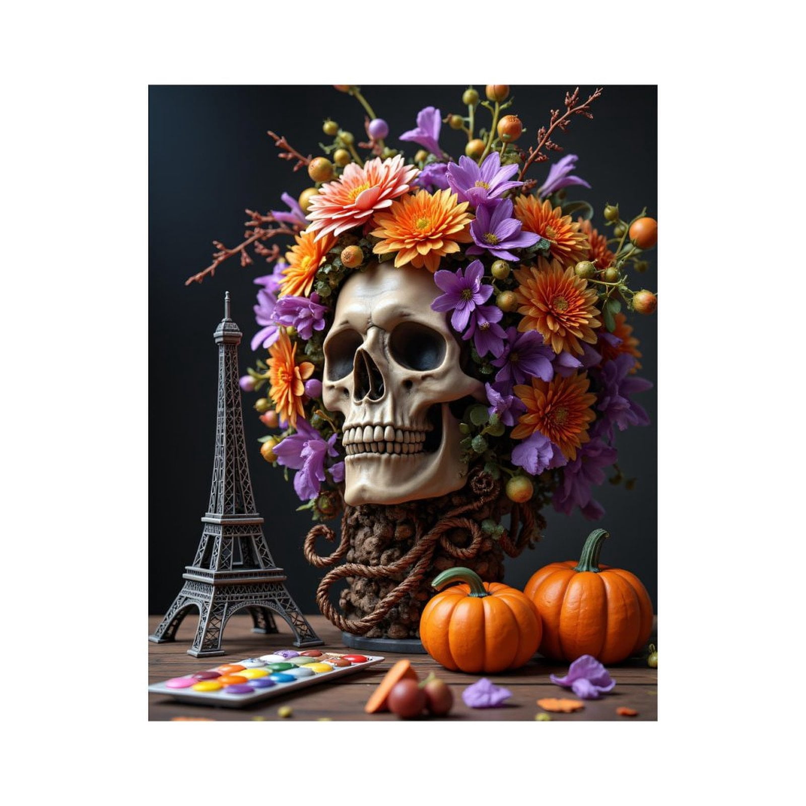 Paint By Numbers Kit for Adults Beginner - Floral Skull Eiffel Pumpkins Art DIY Canvas Painting Kits for Adults, Frameless Paint By Number for Adults for Home Wall Decor 16x20 Inch