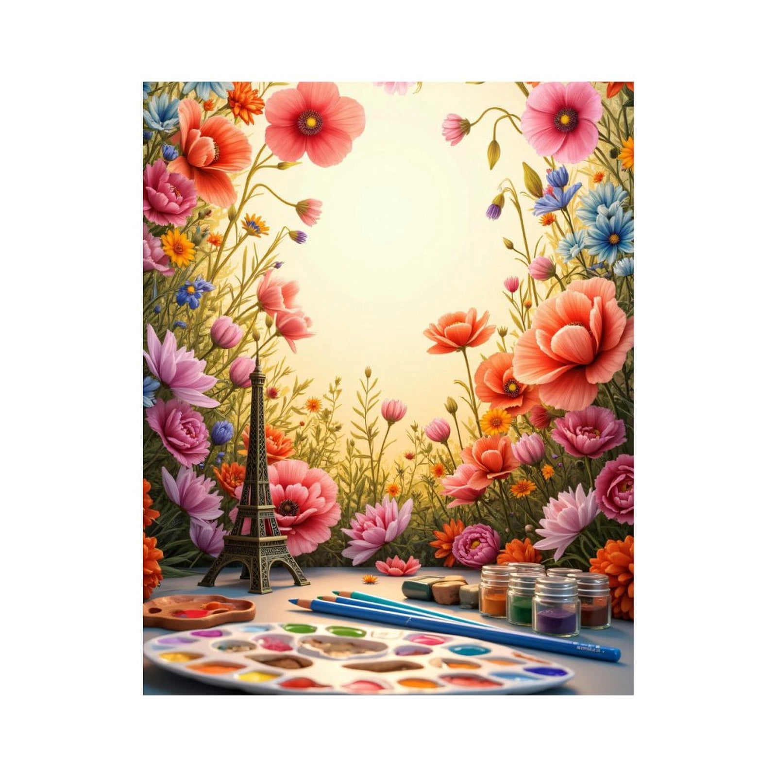 Paint By Numbers Kit for Adults Beginner - Flowers Art Palette Eiffel Sunrise DIY Canvas Painting Kits for Adults, Frameless Paint By Number for Adults for Home Wall Decor 16x20 Inch