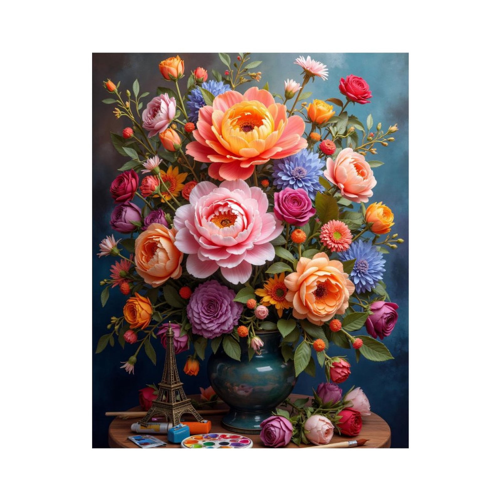 Paint By Numbers Kit for Adults Beginner - Flowers Vase Art Eiffel Paints DIY Canvas Painting Kits for Adults, Frameless Paint By Number for Adults for Home Wall Decor 16x20 Inch