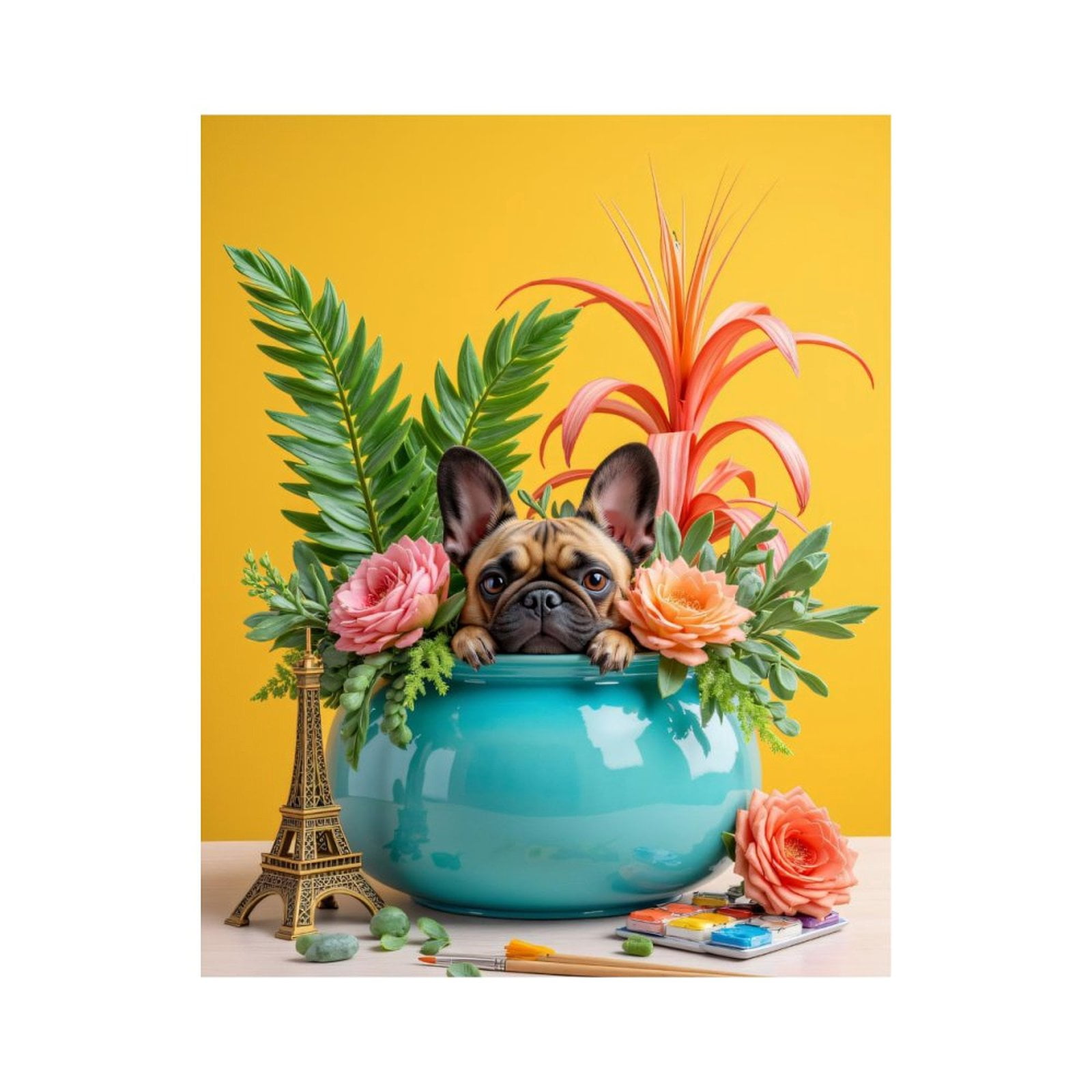 Paint By Numbers Kit for Adults Beginner - French Bulldog Floral Vase Art DIY Canvas Painting Kits for Adults, Frameless Paint By Number for Adults for Home Wall Decor 16x20 Inch