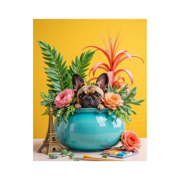 Paint By Numbers Kit for Adults Beginner - French Bulldog Floral Vase Art DIY Canvas Painting Kits for Adults, Frameless Paint By Number for Adults for Home Wall Decor 16x20 Inch