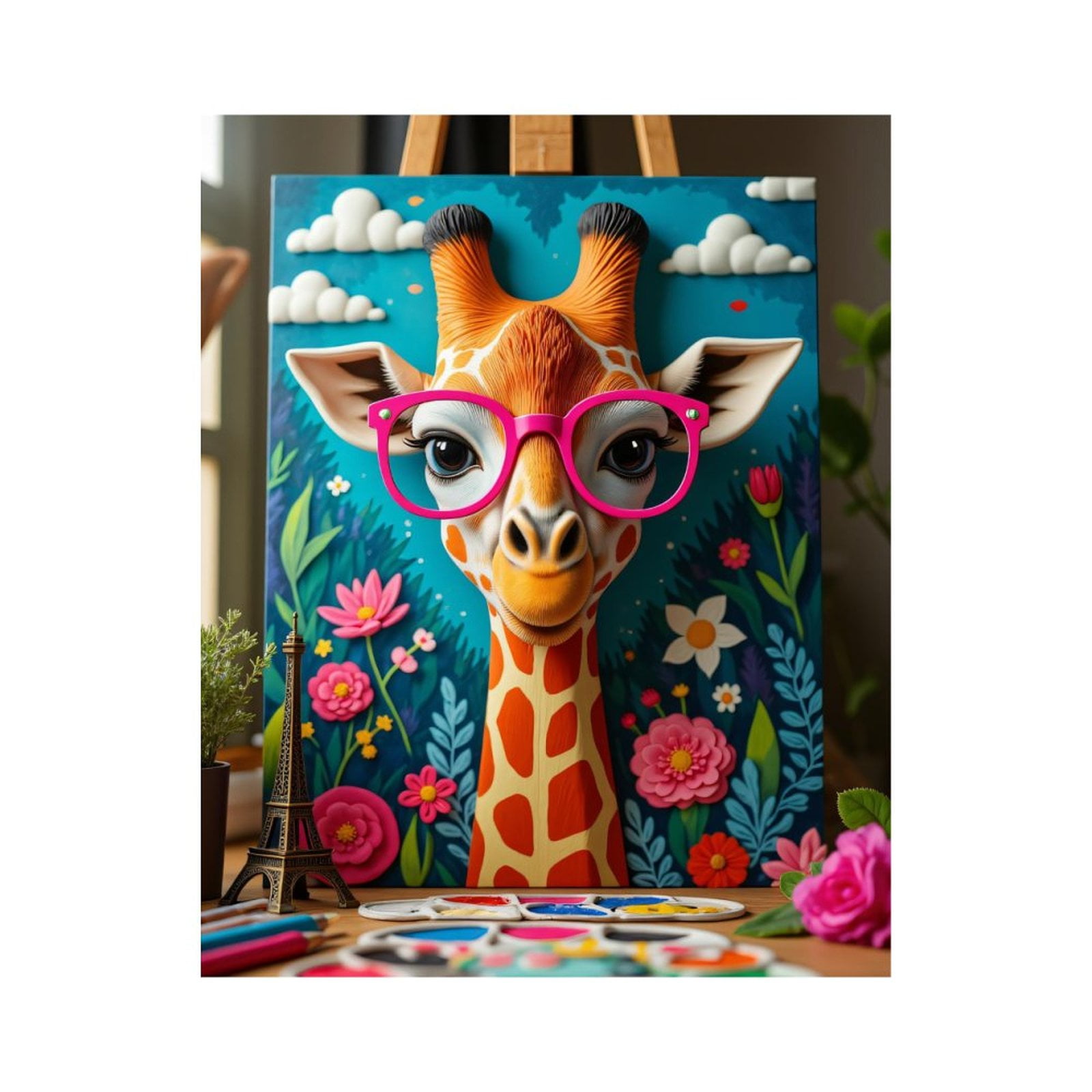 Paint By Numbers Kit for Adults Beginner - Giraffe Glasses Art Flowers Painting DIY Canvas Painting Kits for Adults, Frameless Paint By Number for Adults for Home Wall Decor 16x20 Inch