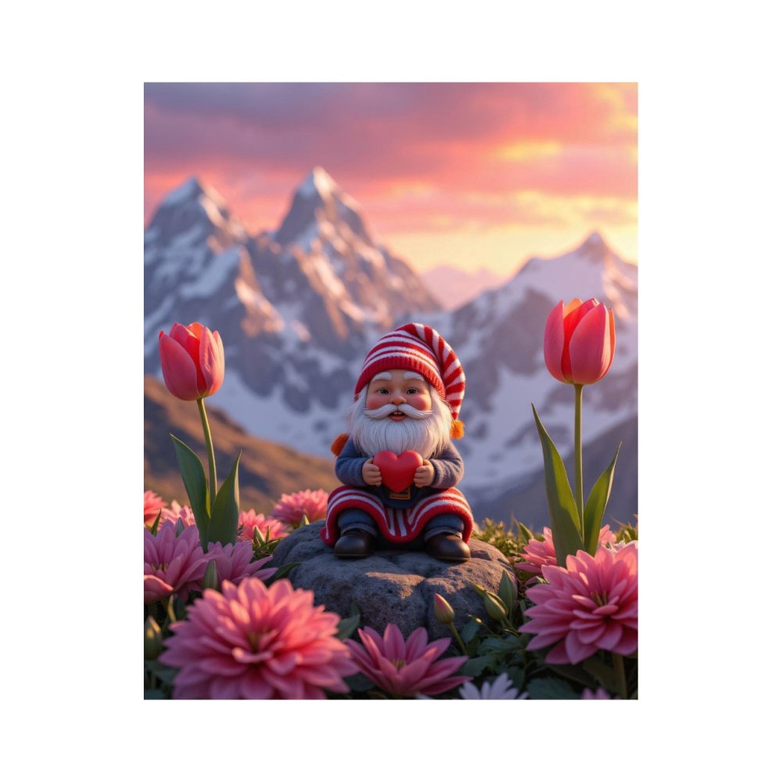 Paint By Numbers Kit for Adults Beginner - Gnome On Rock With Heart Flowers DIY Canvas Painting Kits for Adults, Frameless Paint By Number for Adults for Home Wall Decor 16x20 Inch