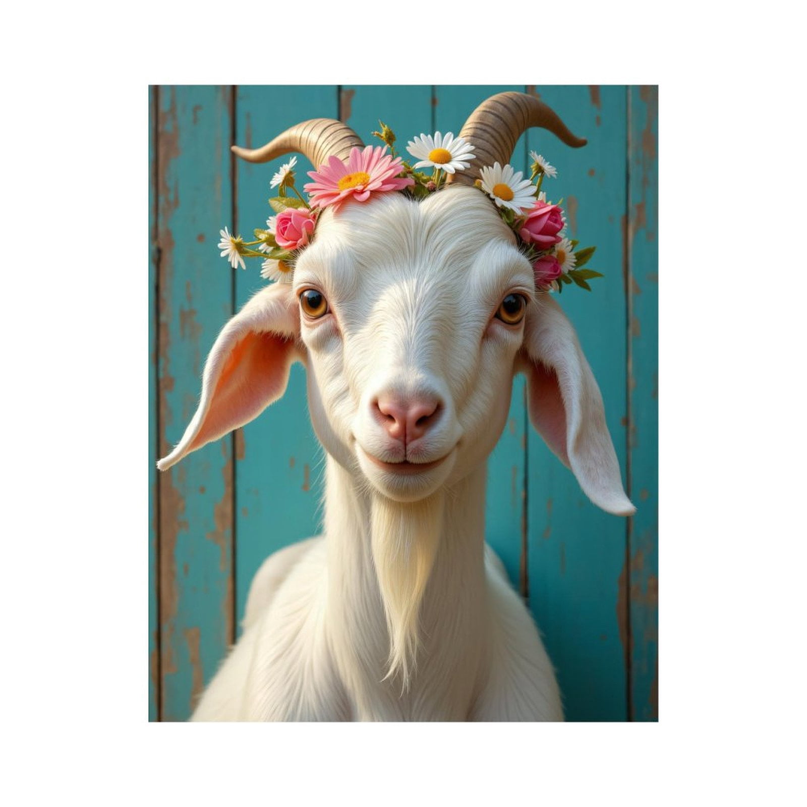 Paint By Numbers Kit for Adults Beginner - Goat Floral Crown Blue Background DIY Canvas Painting Kits for Adults, Frameless Paint By Number for Adults for Home Wall Decor 16x20 Inch