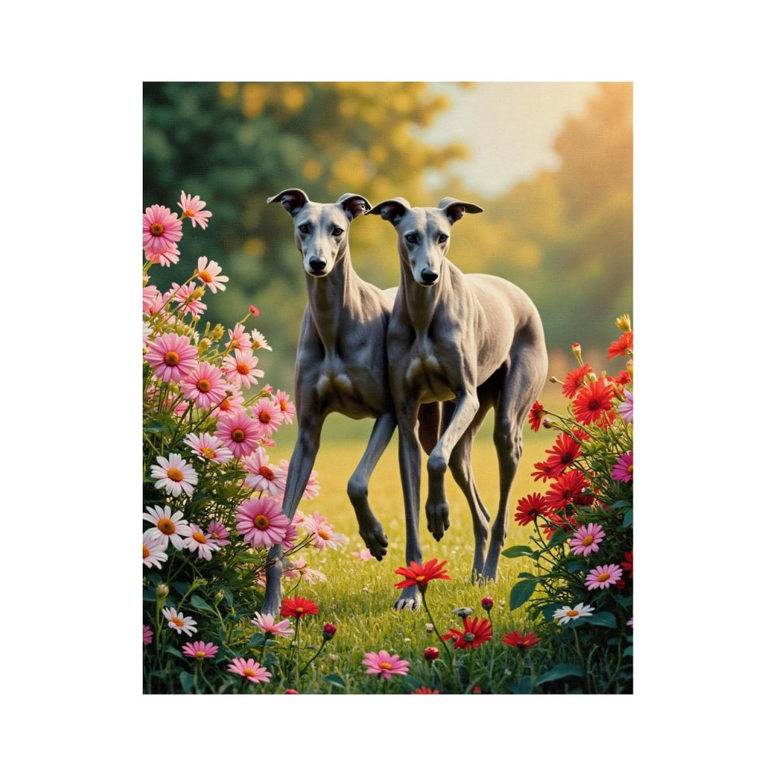 Paint By Numbers Kit for Adults Beginner - Greyhounds Amid Blooming Flowers DIY Canvas Painting Kits for Adults, Frameless Paint By Number for Adults for Home Wall Decor 16x20 Inch