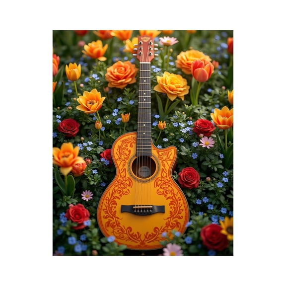 Paint By Numbers Kit for Adults Beginner - Guitar Blossoms Vibrant Floral DIY Canvas Painting Kits for Adults, Frameless Paint By Number for Adults for Home Wall Decor 16x20 Inch