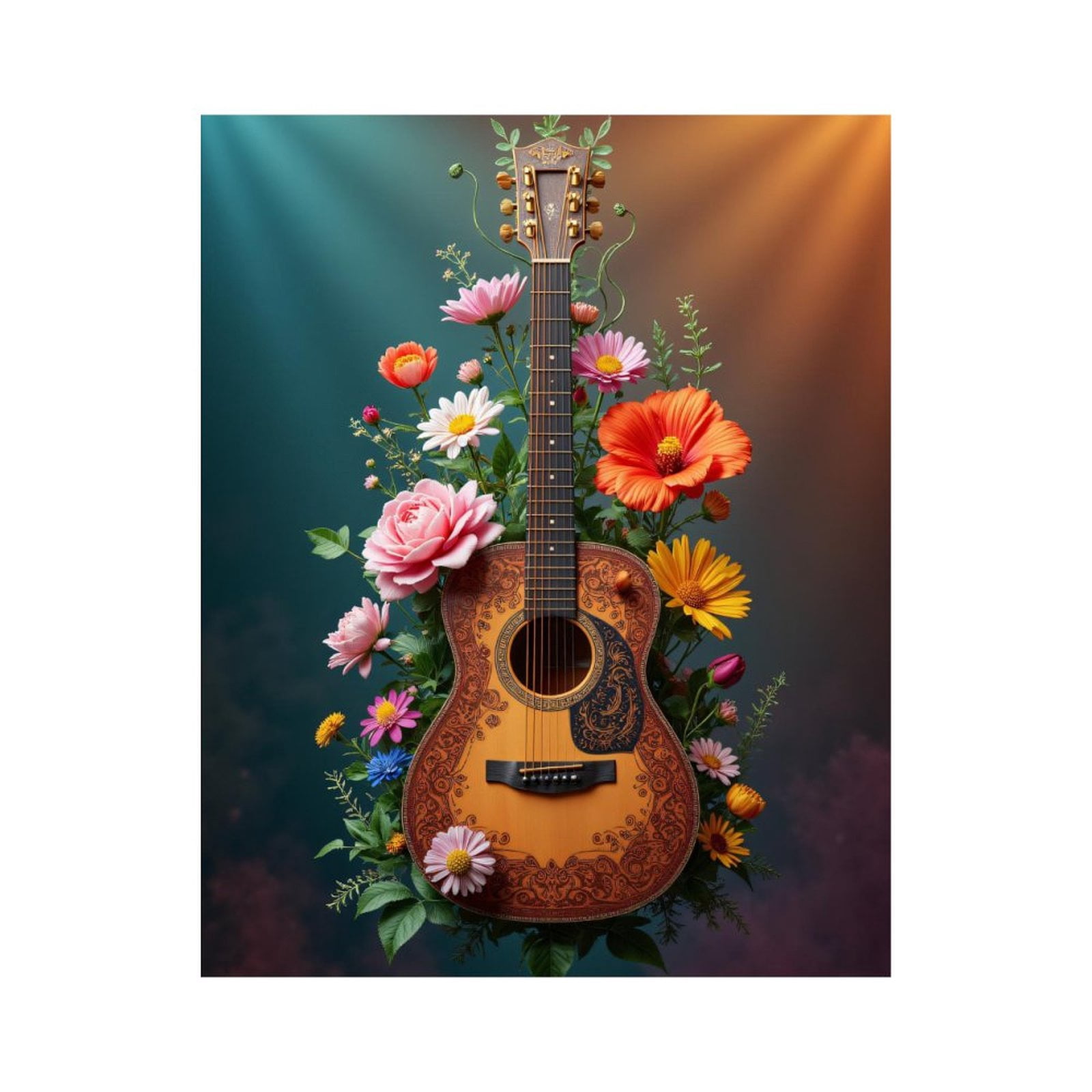 Paint By Numbers Kit for Adults Beginner - Guitar Floral Fusion Artistry DIY Canvas Painting Kits for Adults, Frameless Paint By Number for Adults for Home Wall Decor 16x20 Inch