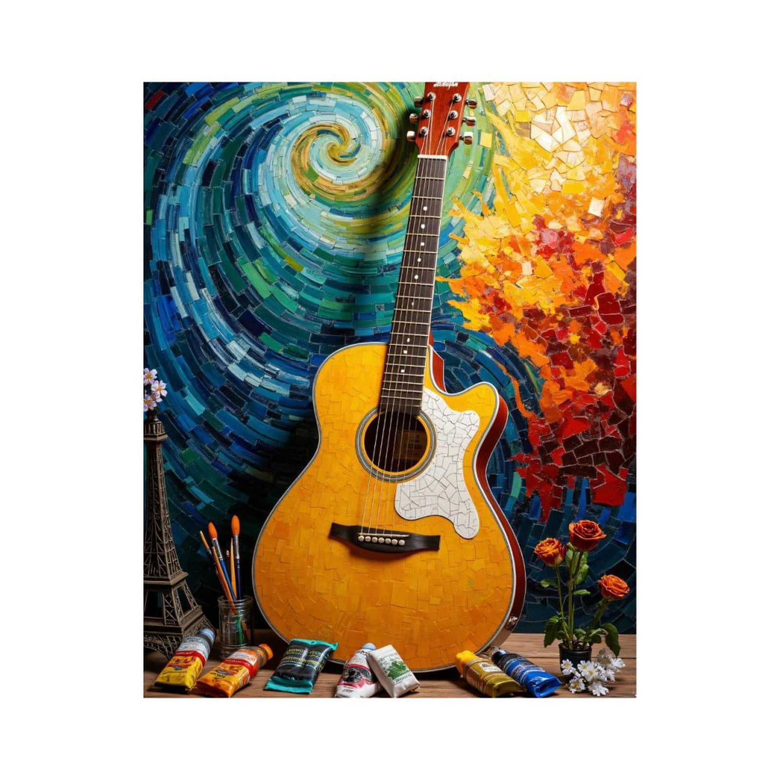 Paint By Numbers Kit for Adults Beginner - Guitar Mosaic Art Colors Creativity DIY Canvas Painting Kits for Adults, Frameless Paint By Number for Adults for Home Wall Decor 16x20 Inch
