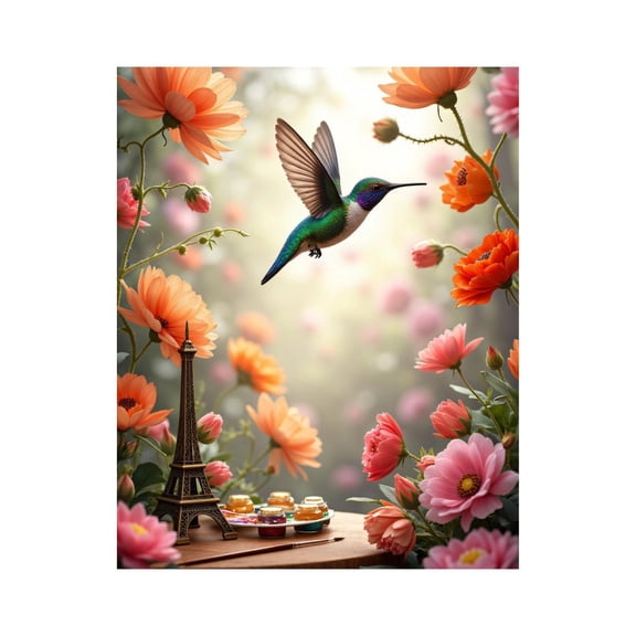 Paint By Numbers Kit for Adults Beginner - Hummingbird Parisian Blossoms Art DIY Canvas Painting Kits for Adults, Frameless Paint By Number for Adults for Home Wall Decor 16x20 Inch