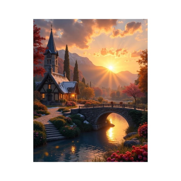 Paint By Numbers Kit for Adults Beginner - Idyllic Sunset Cottage Scene DIY Canvas Painting Kits for Adults, Frameless Paint By Number for Adults for Home Wall Decor 16x20 Inch