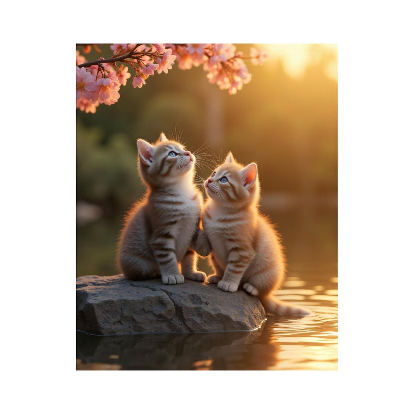 Paint By Numbers Kit for Adults Beginner - Kittens Blossom Sunset Rock DIY Canvas Painting Kits for Adults, Frameless Paint By Number for Adults for Home Wall Decor 16x20 Inch