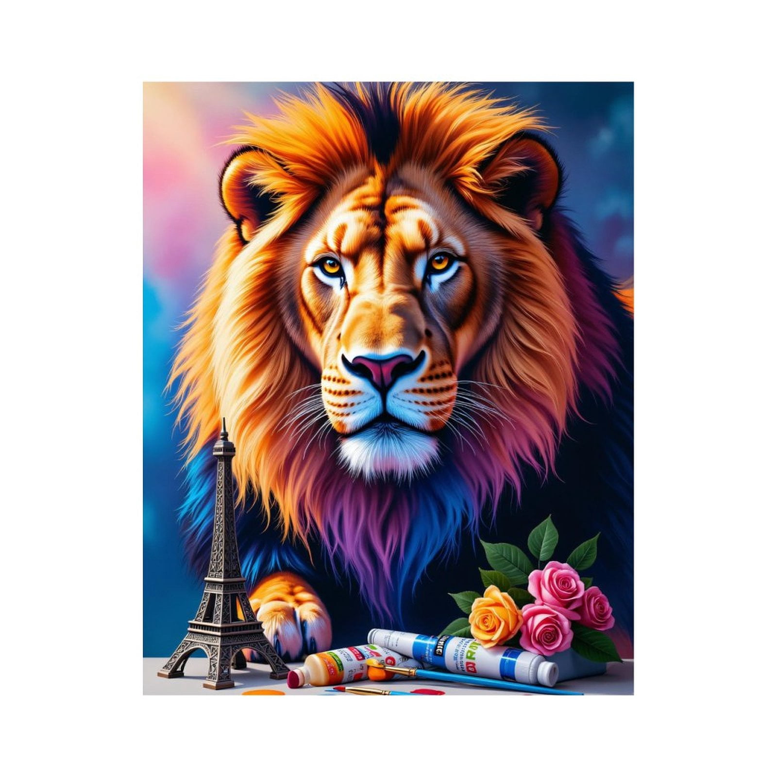 Paint By Numbers Kit for Adults Beginner - Lion Eiffel Roses Brushes Art DIY Canvas Painting Kits for Adults, Frameless Paint By Number for Adults for Home Wall Decor 16x20 Inch