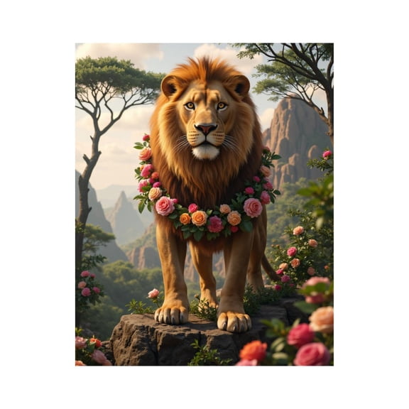 Paint By Numbers Kit for Adults Beginner - Lion With Flower Garland Standing DIY Canvas Painting Kits for Adults, Frameless Paint By Number for Adults for Home Wall Decor 16x20 Inch