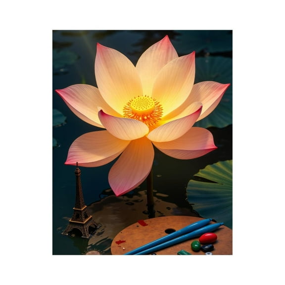 Paint By Numbers Kit for Adults Beginner - Lotus Eiffel Art Palette Pond DIY Canvas Painting Kits for Adults, Frameless Paint By Number for Adults for Home Wall Decor 16x20 Inch