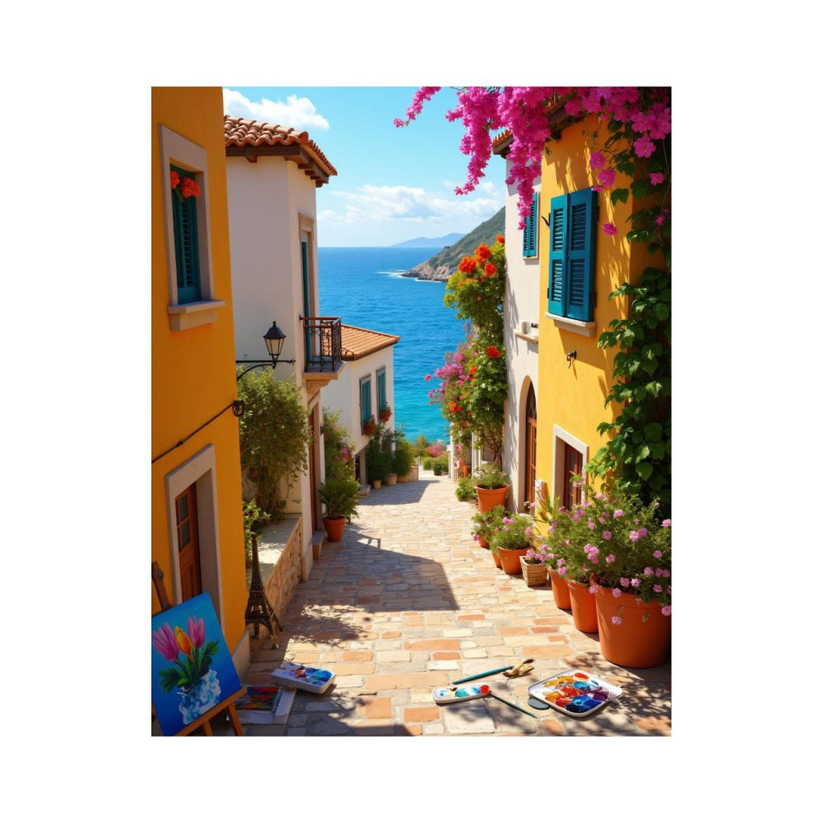 Paint By Numbers Kit for Adults Beginner - Mediterranean Alley Colorful Seaside Art DIY Canvas Painting Kits for Adults, Frameless Paint By Number for Adults for Home Wall Decor 16x20 Inch