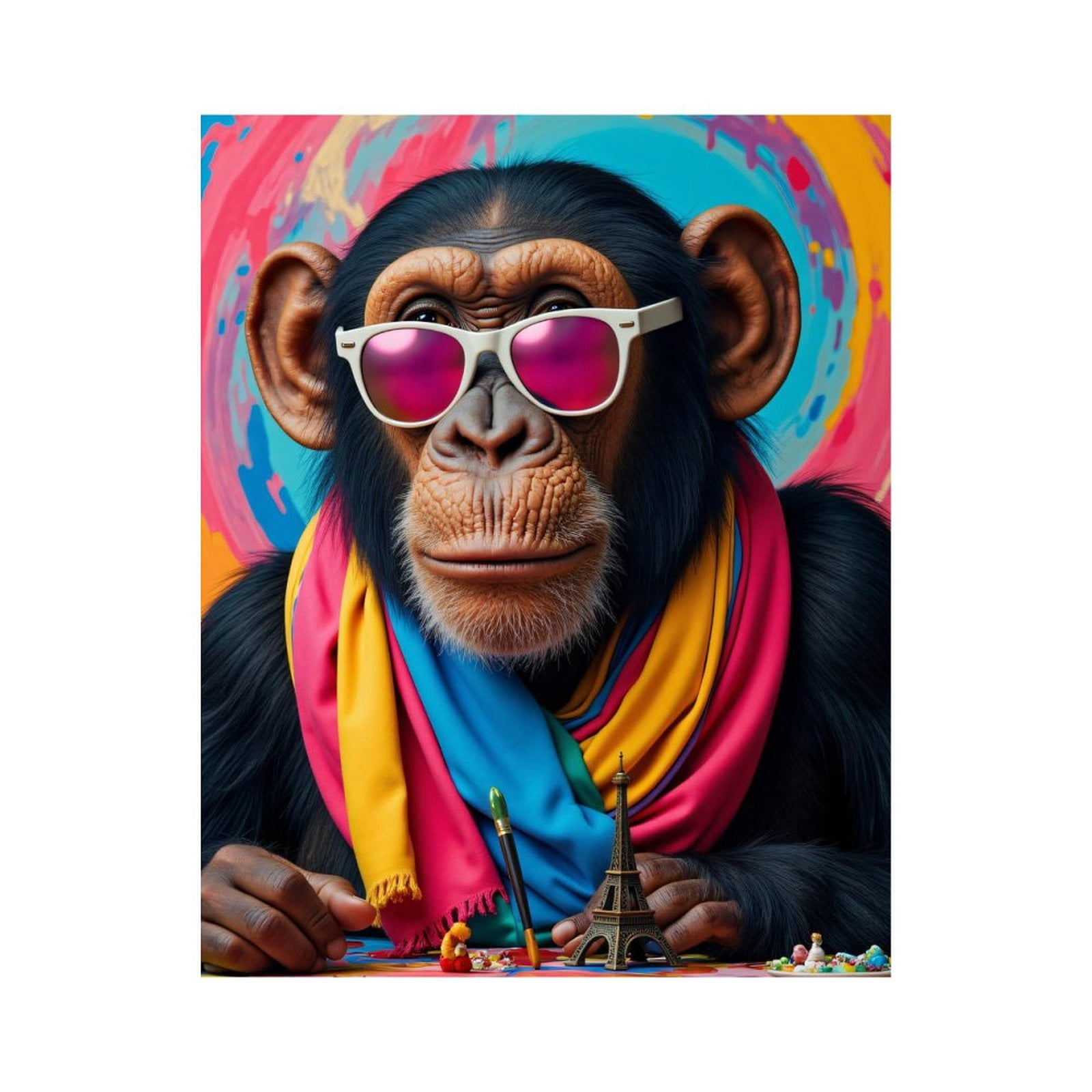 Paint By Numbers Kit for Adults Beginner - Monkey Sunglasses Colorful Scarf Art DIY Canvas Painting Kits for Adults, Frameless Paint By Number for Adults for Home Wall Decor 16x20 Inch