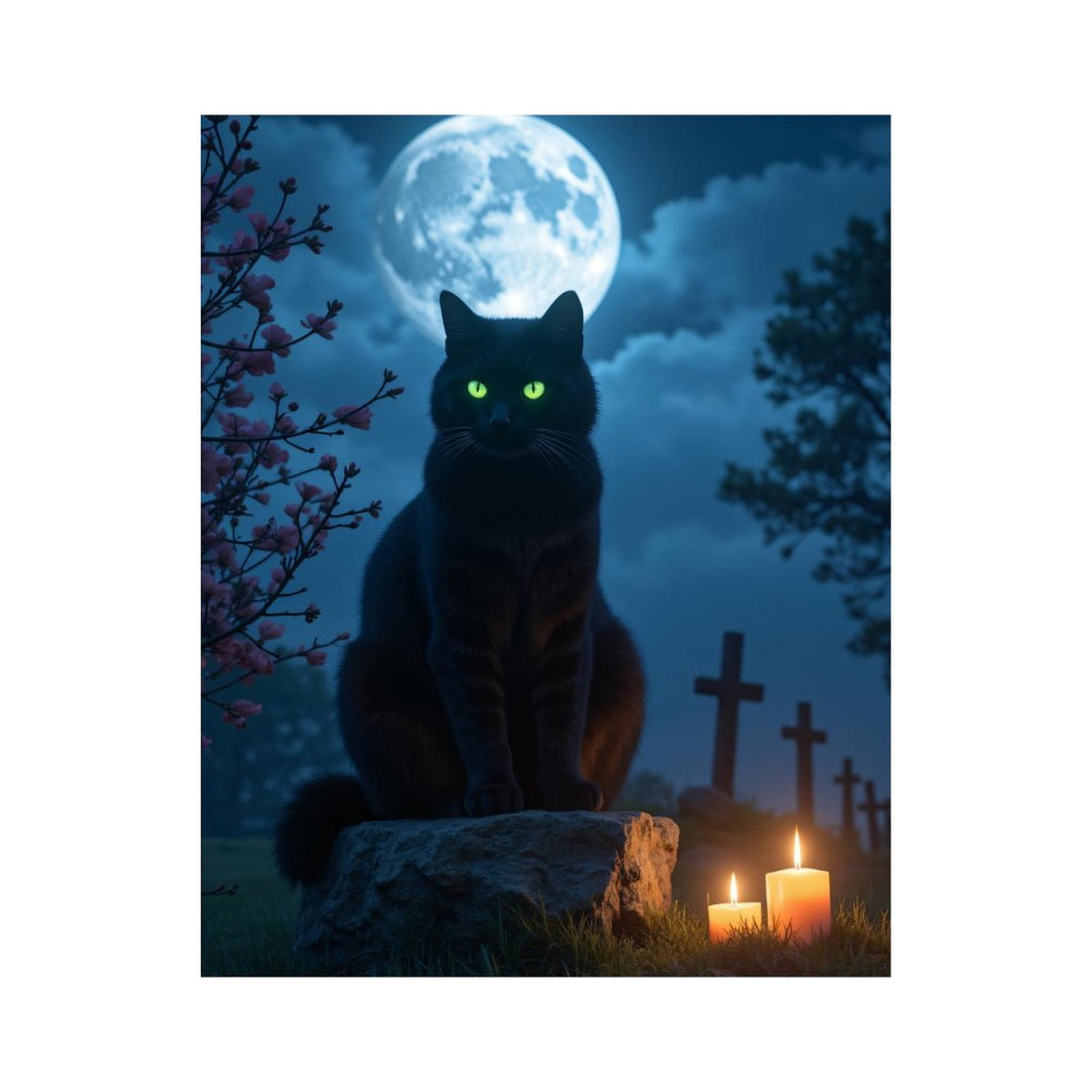 Paint By Numbers Kit for Adults Beginner - Moonlit Black Cat Candles Night DIY Canvas Painting Kits for Adults, Frameless Paint By Number for Adults for Home Wall Decor 16x20 Inch
