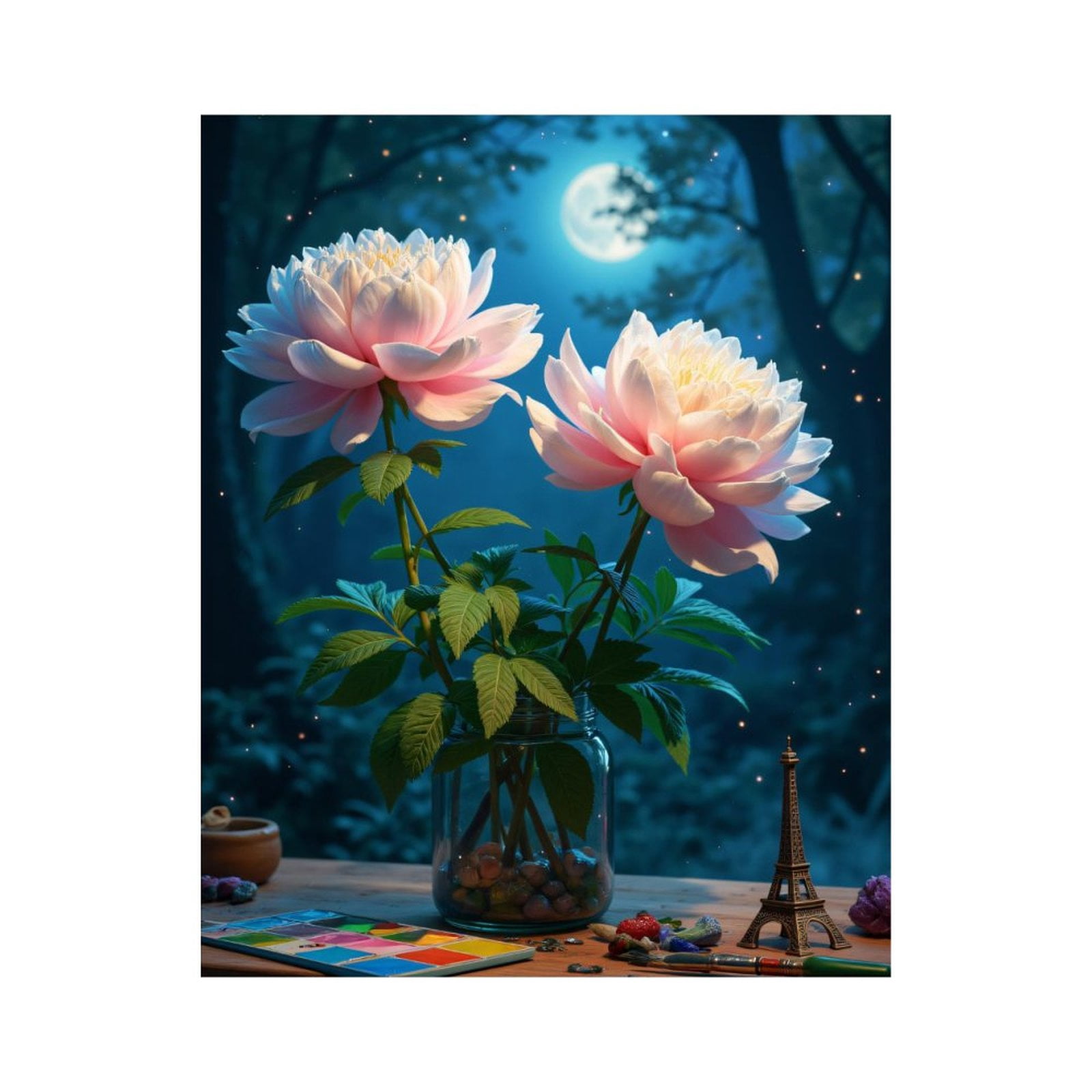 Paint By Numbers Kit for Adults Beginner - Moonlit Flowers Art Supplies Night DIY Canvas Painting Kits for Adults, Frameless Paint By Number for Adults for Home Wall Decor 16x20 Inch