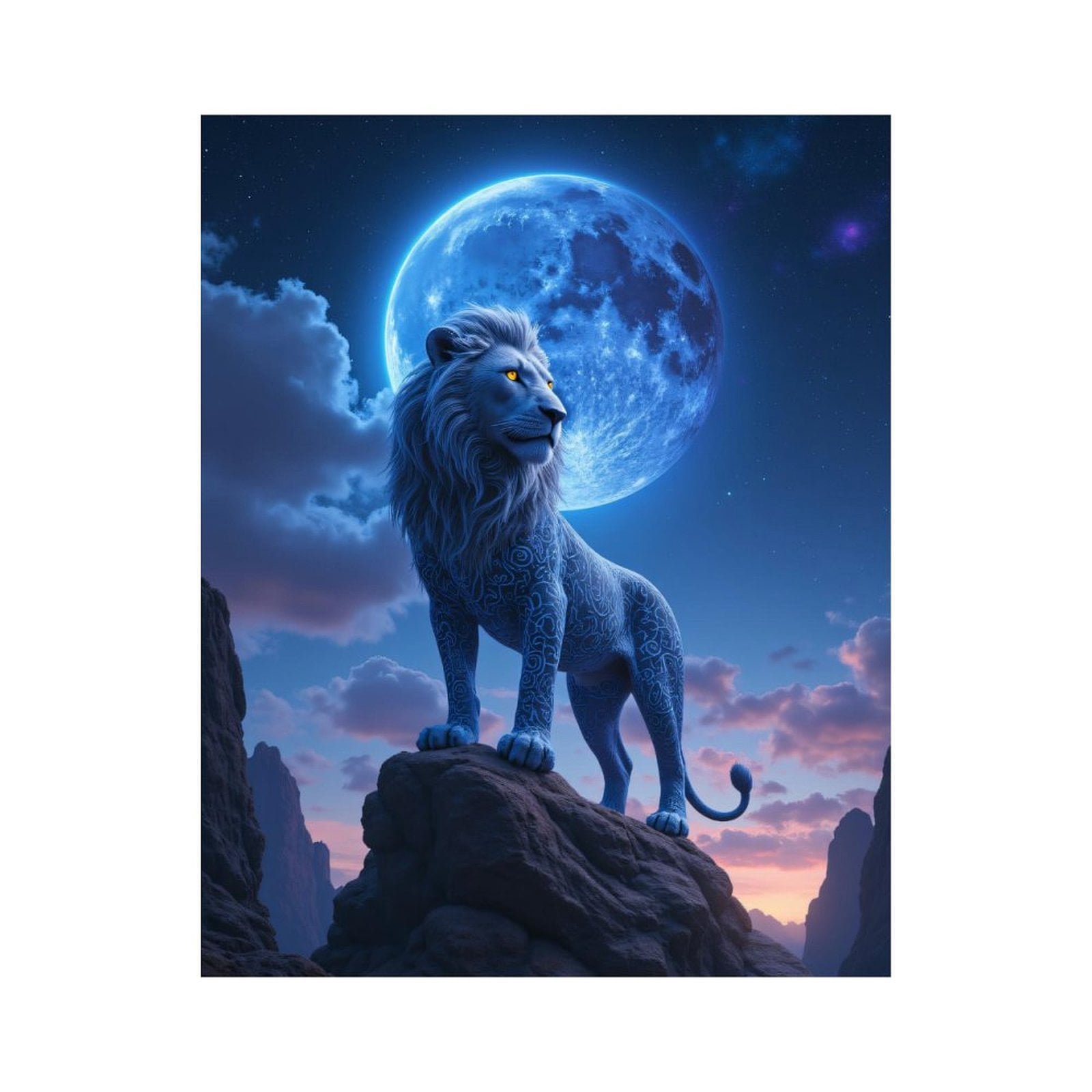 Paint By Numbers Kit for Adults Beginner - Moonlit Majestic Blue Lion Rock DIY Canvas Painting Kits for Adults, Frameless Paint By Number for Adults for Home Wall Decor 16x20 Inch