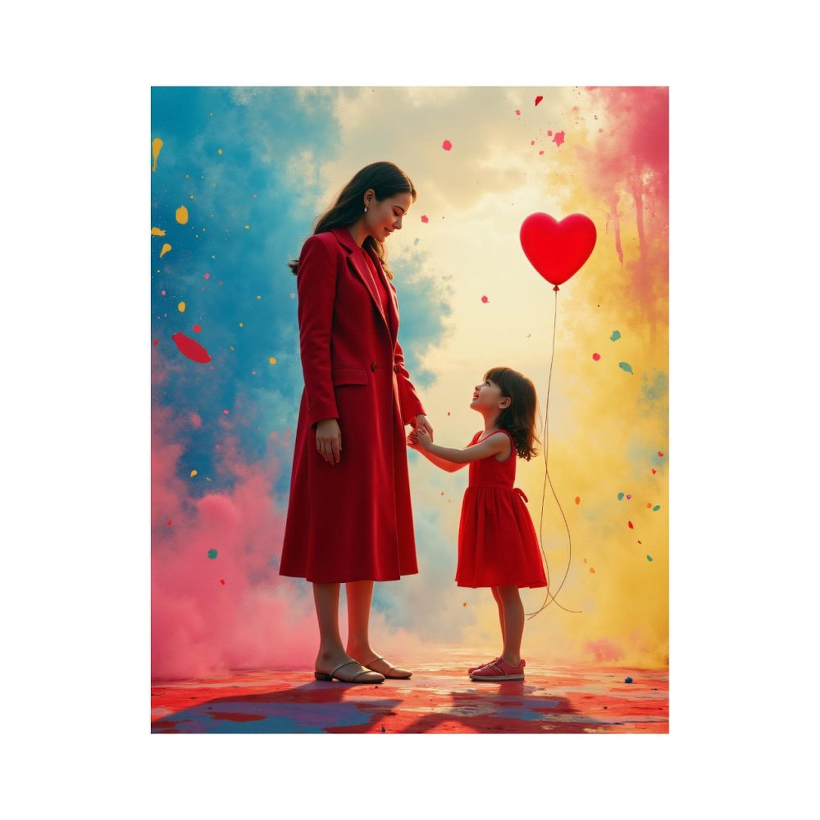 Paint By Numbers Kit for Adults Beginner - Mother Daughter Red Balloon Moment DIY Canvas Painting Kits for Adults, Frameless Paint By Number for Adults for Home Wall Decor 16x20 Inch