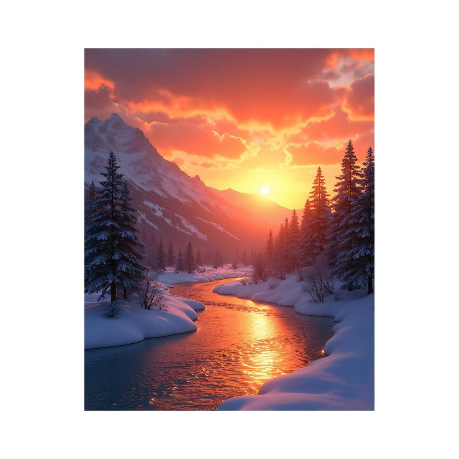 Paint By Numbers Kit for Adults Beginner - Mountain Sunset Winter River Scene DIY Canvas Painting Kits for Adults, Frameless Paint By Number for Adults for Home Wall Decor 16x20 Inch