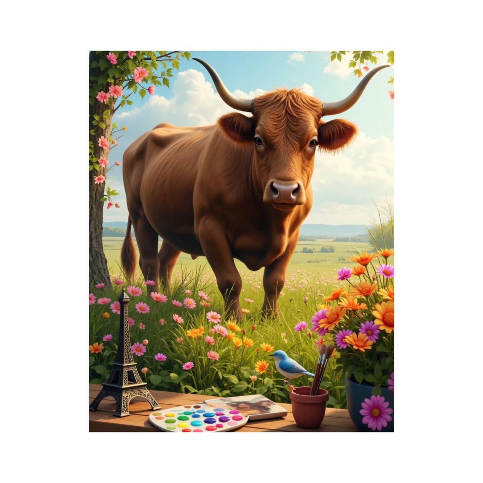 Paint By Numbers Kit for Adults Beginner - Nature Landscape Cow Art Supplies DIY Canvas Painting Kits for Adults, Frameless Paint By Number for Adults for Home Wall Decor 16x20 Inch