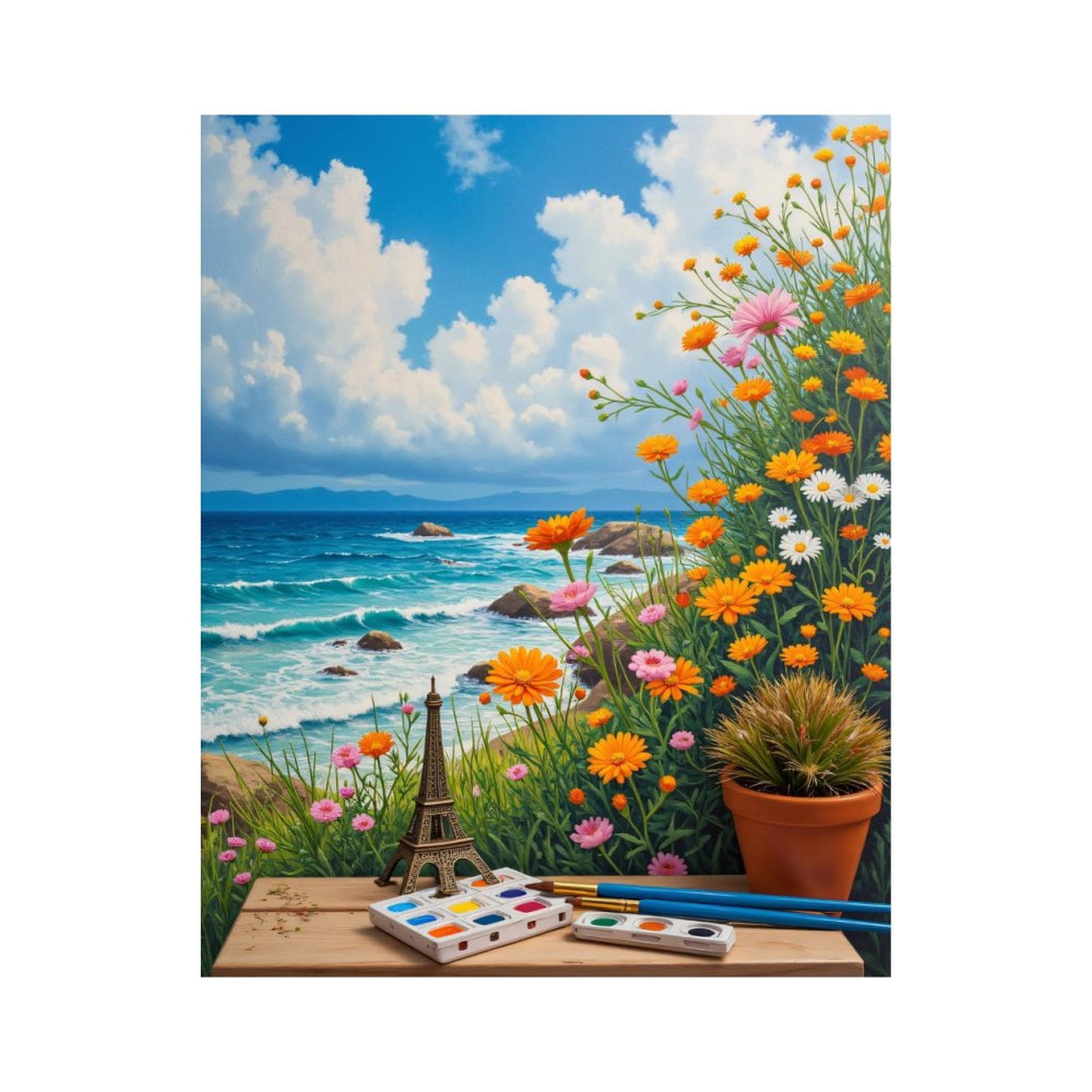 Paint By Numbers Kit for Adults Beginner - Ocean Flowers Art Supplies Paris Scene DIY Canvas Painting Kits for Adults, Frameless Paint By Number for Adults for Home Wall Decor 16x20 Inch
