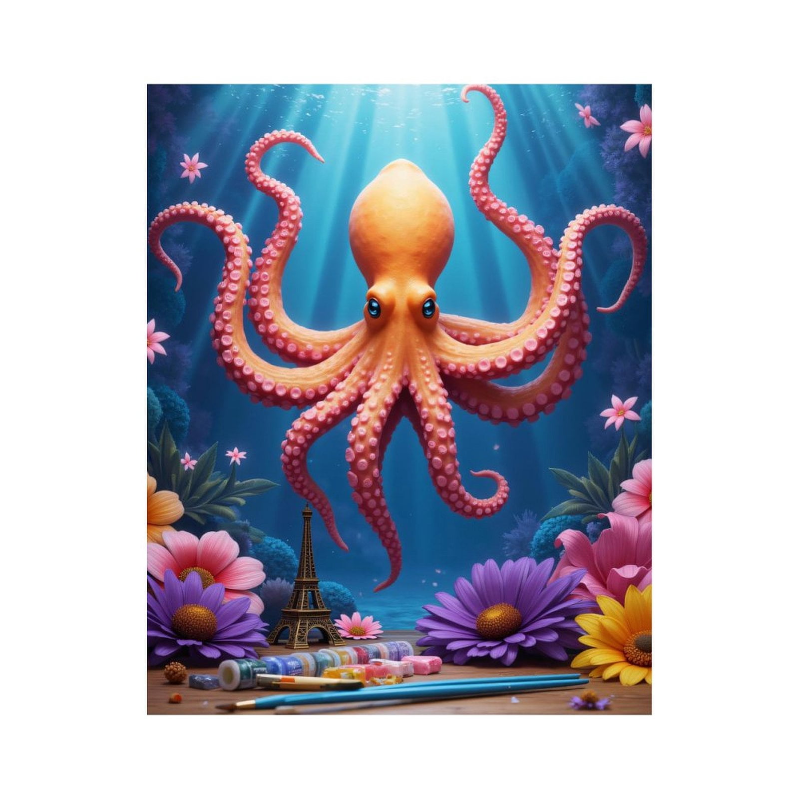 Paint By Numbers Kit for Adults Beginner - Octopus Art Supplies Flowers Eiffel DIY Canvas Painting Kits for Adults, Frameless Paint By Number for Adults for Home Wall Decor 16x20 Inch