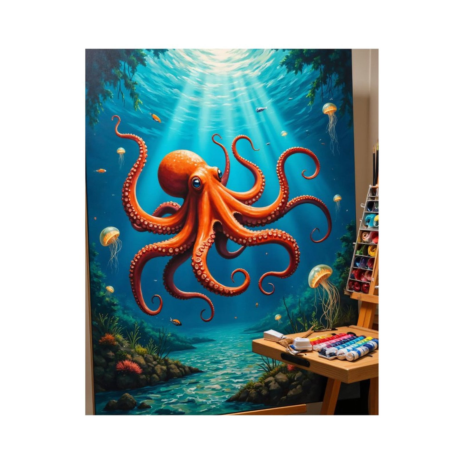 Paint By Numbers Kit for Adults Beginner - Octopus Ocean Painting Art Supplies DIY Canvas Painting Kits for Adults, Frameless Paint By Number for Adults for Home Wall Decor 16x20 Inch