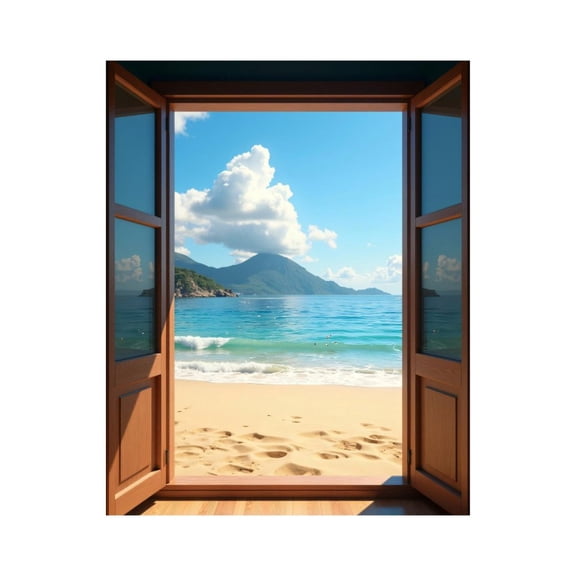 Paint By Numbers Kit for Adults Beginner - Open Window Beach View Clouds DIY Canvas Painting Kits for Adults, Frameless Paint By Number for Adults for Home Wall Decor 16x20 Inch