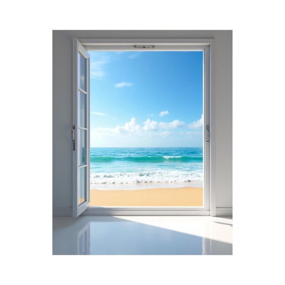 Paint By Numbers Kit for Adults Beginner - Open Window Beach View Ocean Sky DIY Canvas Painting Kits for Adults, Frameless Paint By Number for Adults for Home Wall Decor 16x20 Inch