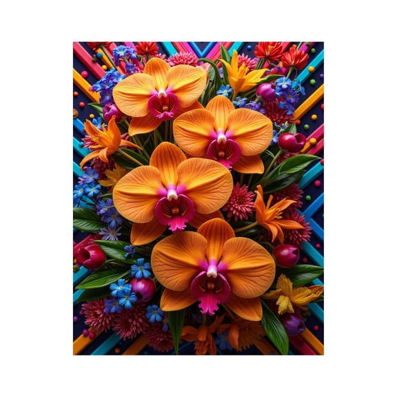 Paint By Numbers Kit for Adults Beginner - Orange Orchid Floral Pattern Art DIY Canvas Painting Kits for Adults, Frameless Paint By Number for Adults for Home Wall Decor 16x20 Inch