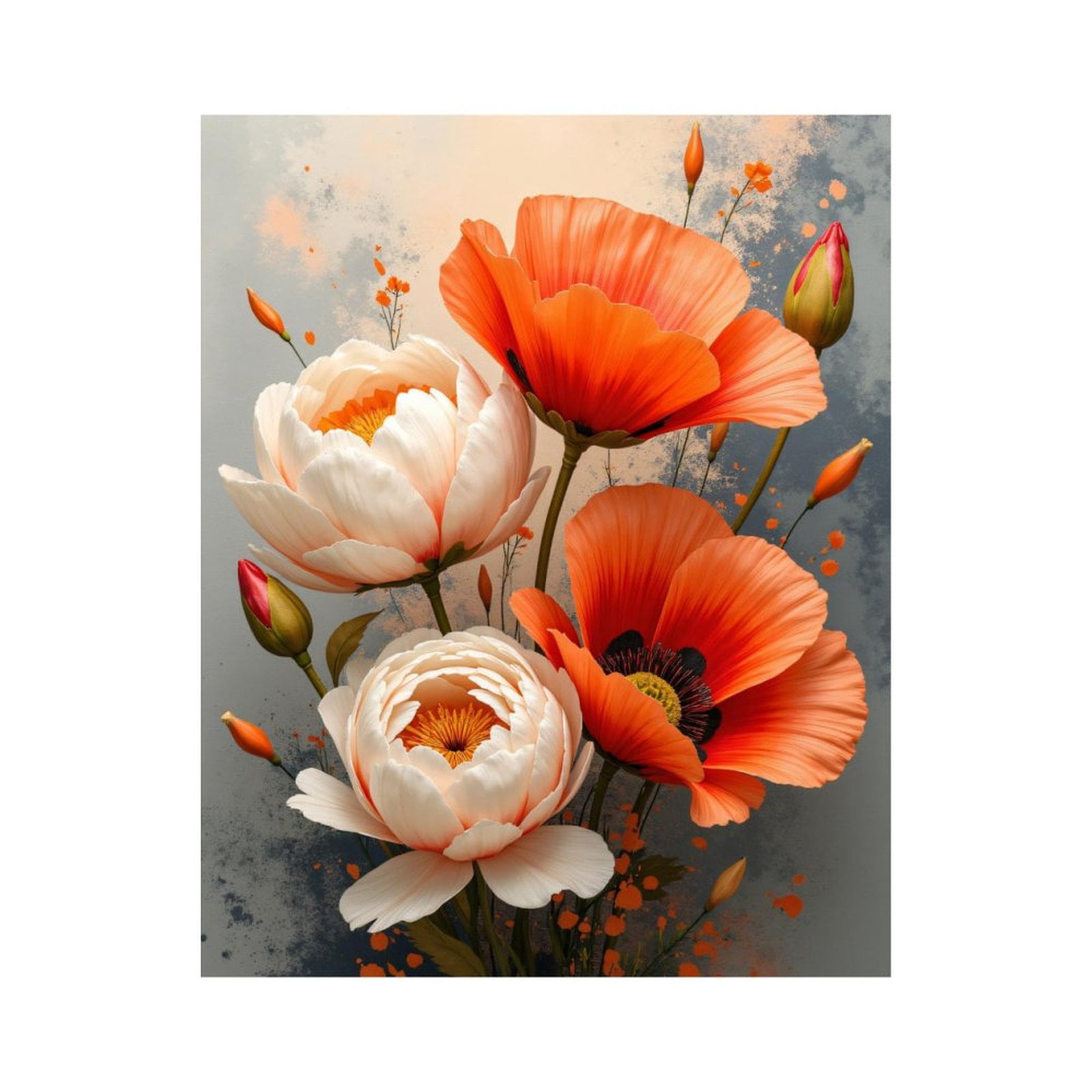 Paint By Numbers Kit for Adults Beginner - Orange White Blooming Flowers Art DIY Canvas Painting Kits for Adults, Frameless Paint By Number for Adults for Home Wall Decor 16x20 Inch