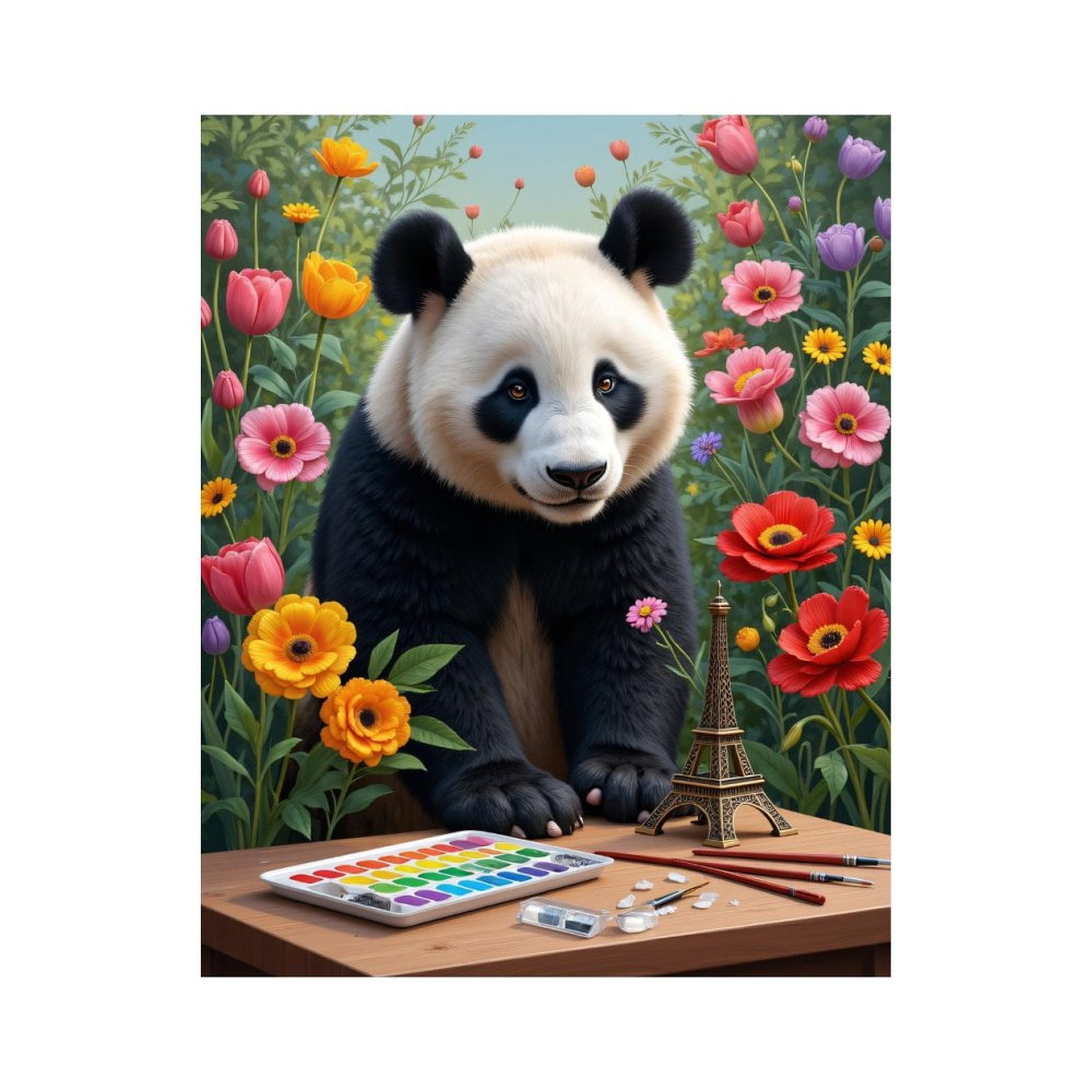 Paint By Numbers Kit for Adults Beginner - Panda Art Flowers Eiffel Garden DIY Canvas Painting Kits for Adults, Frameless Paint By Number for Adults for Home Wall Decor 16x20 Inch