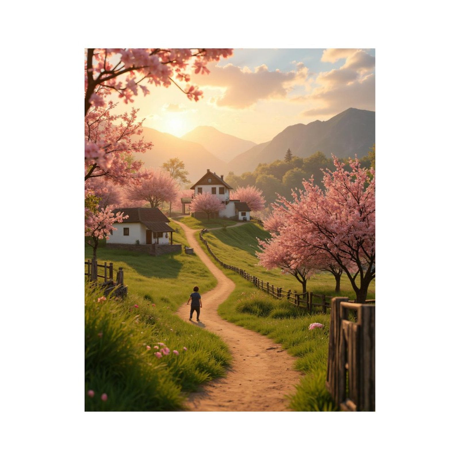 Paint By Numbers Kit for Adults Beginner - Pastoral Sunrise Cherry Blossoms Path DIY Canvas Painting Kits for Adults, Frameless Paint By Number for Adults for Home Wall Decor 16x20 Inch