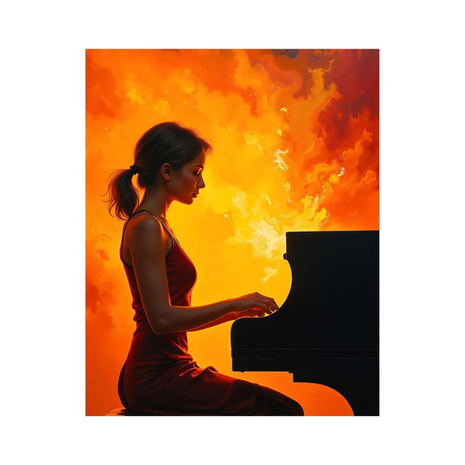 Paint By Numbers Kit for Adults Beginner - Pianist In Fiery Silhouette Mood DIY Canvas Painting Kits for Adults, Frameless Paint By Number for Adults for Home Wall Decor 16x20 Inch