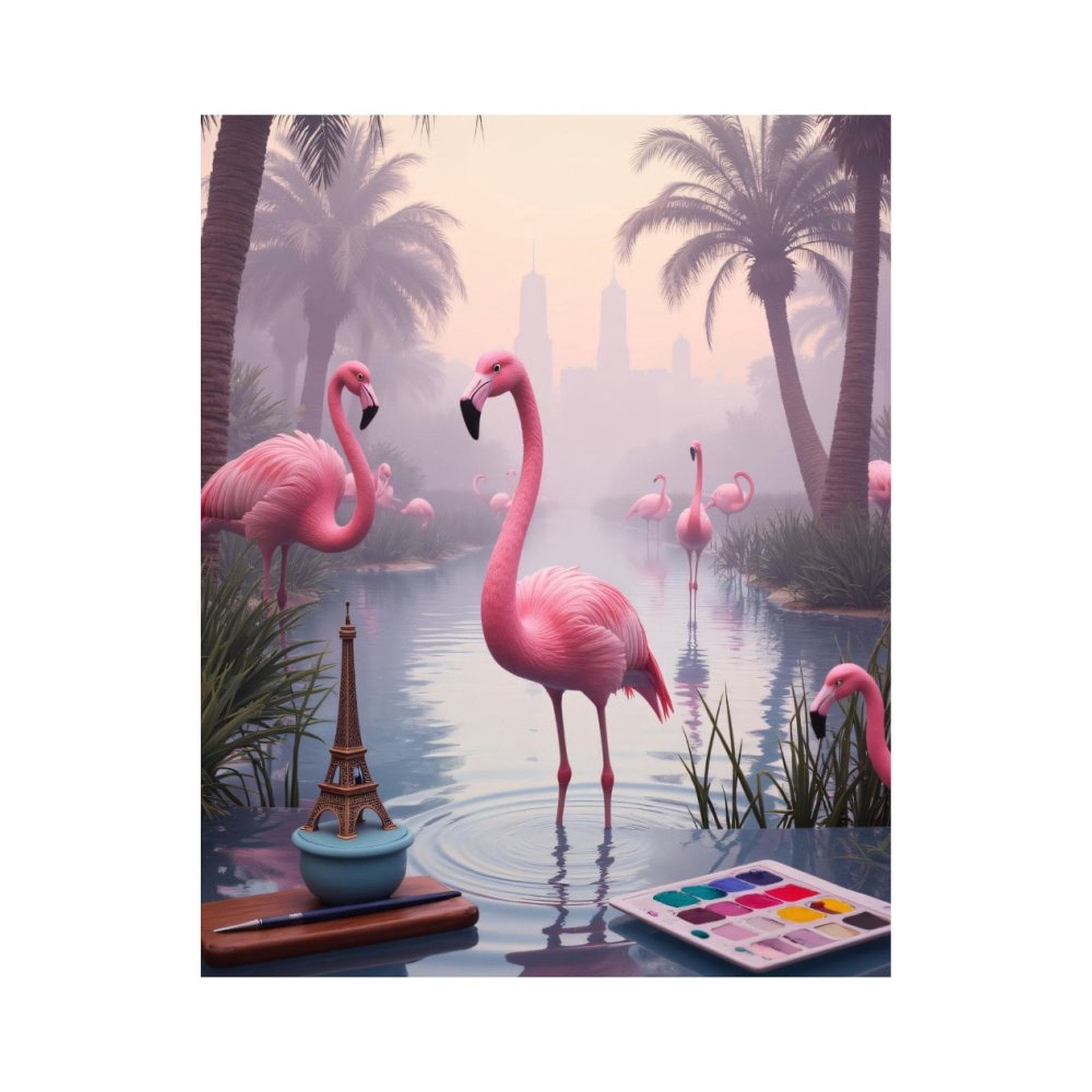 Paint By Numbers Kit for Adults Beginner - Pink Flamingos Tropical Oasis Art DIY Canvas Painting Kits for Adults, Frameless Paint By Number for Adults for Home Wall Decor 16x20 Inch