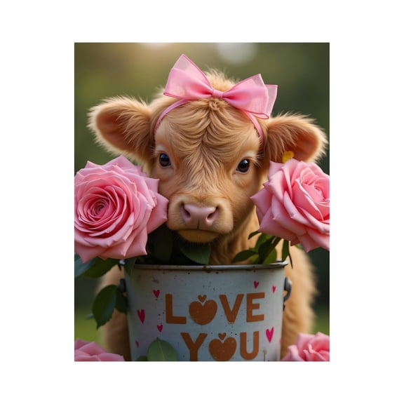 Paint By Numbers Kit for Adults Beginner - Pink Ribbon Calf Roses Bucket DIY Canvas Painting Kits for Adults, Frameless Paint By Number for Adults for Home Wall Decor 16x20 Inch