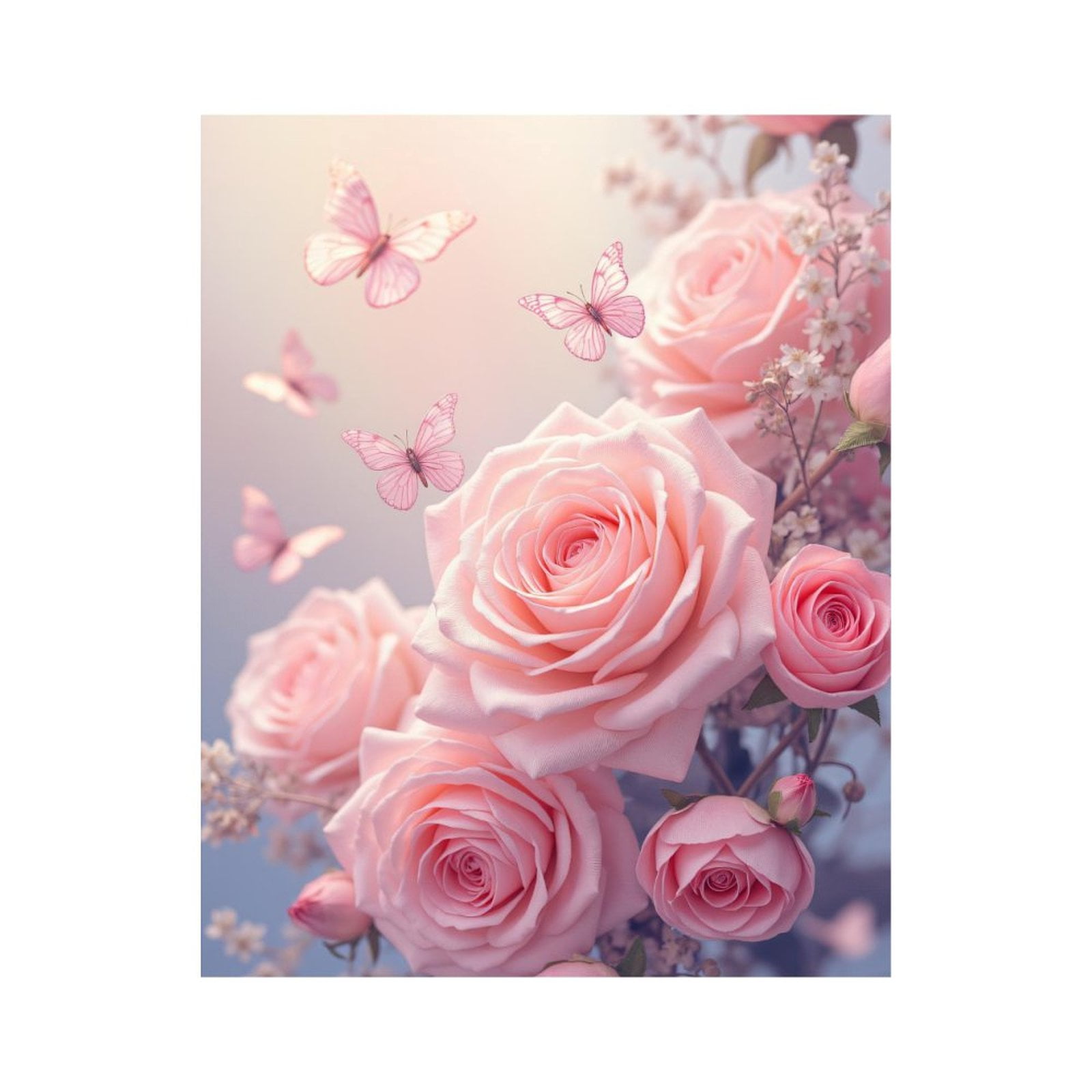 Paint By Numbers Kit for Adults Beginner - Pink Roses Butterflies Blossoms Spring DIY Canvas Painting Kits for Adults, Frameless Paint By Number for Adults for Home Wall Decor 16x20 Inch