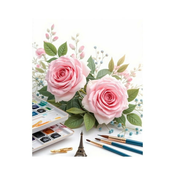 Paint By Numbers Kit for Adults Beginner - Pink Roses Watercolors Art Brushes DIY Canvas Painting Kits for Adults, Frameless Paint By Number for Adults for Home Wall Decor 16x20 Inch