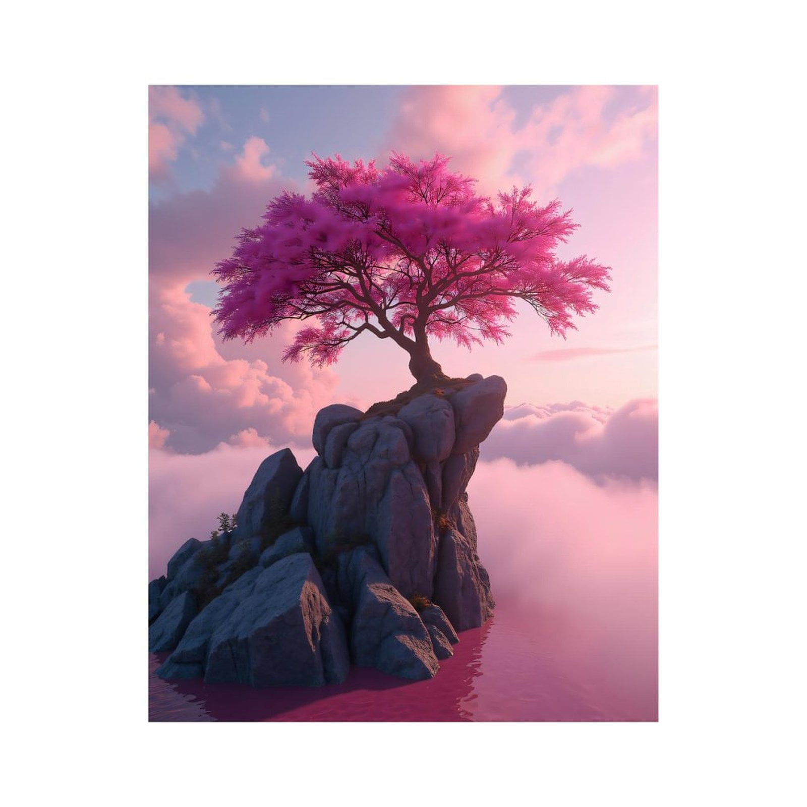 Paint By Numbers Kit for Adults Beginner - Pink Tree On Cliff Rocks DIY Canvas Painting Kits for Adults, Frameless Paint By Number for Adults for Home Wall Decor 16x20 Inch