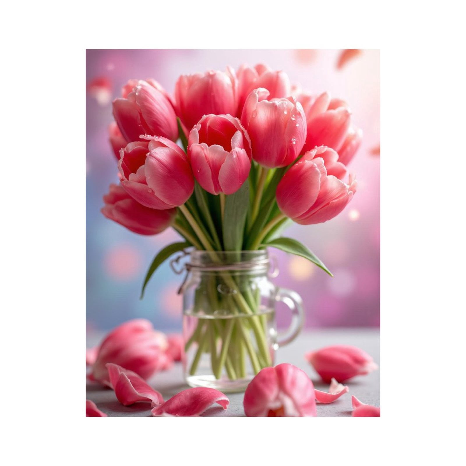 Paint By Numbers Kit for Adults Beginner - Pink Tulips In Glass Jar Decor DIY Canvas Painting Kits for Adults, Frameless Paint By Number for Adults for Home Wall Decor 16x20 Inch