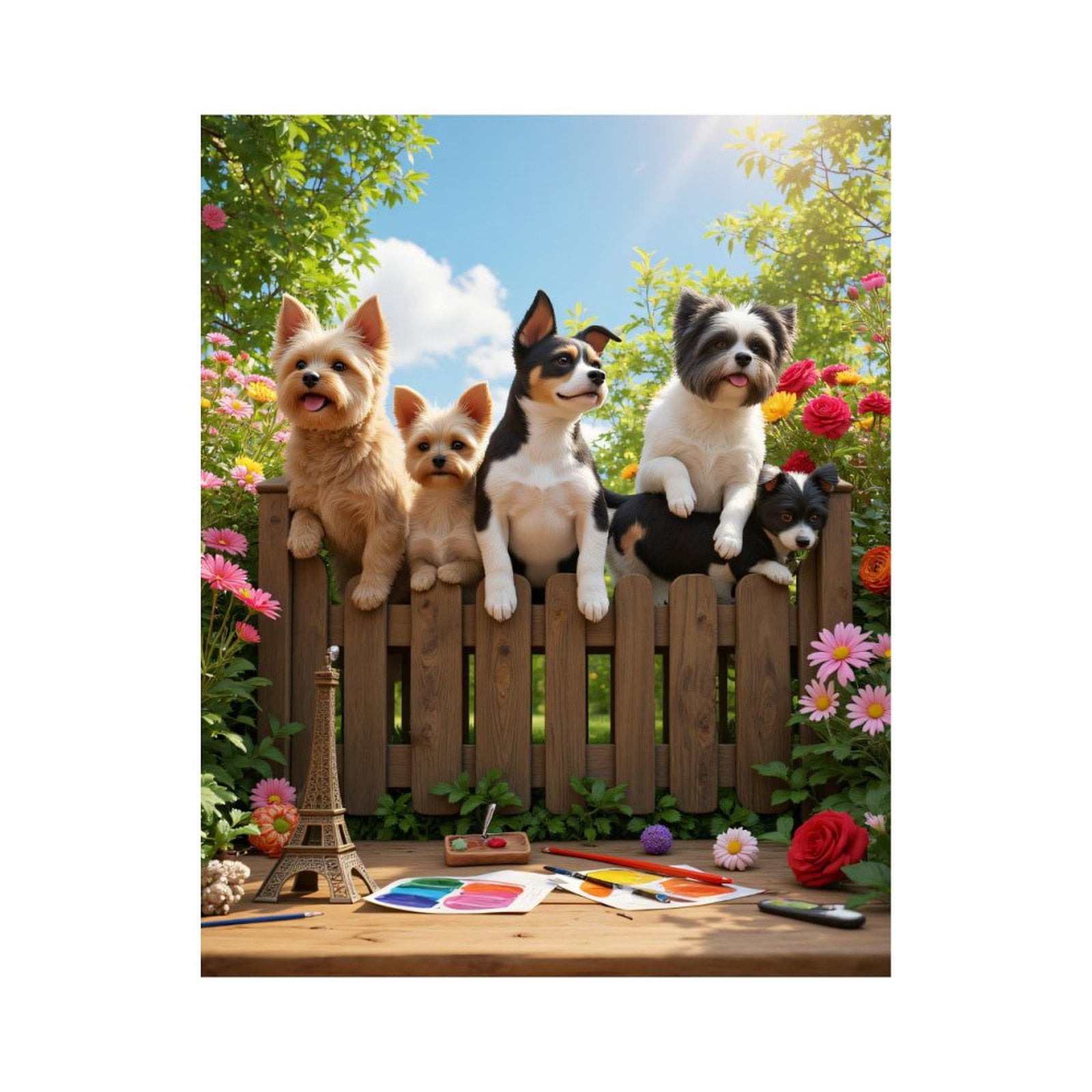 Paint By Numbers Kit for Adults Beginner - Puppies Garden Fence Art Supplies DIY Canvas Painting Kits for Adults, Frameless Paint By Number for Adults for Home Wall Decor 16x20 Inch