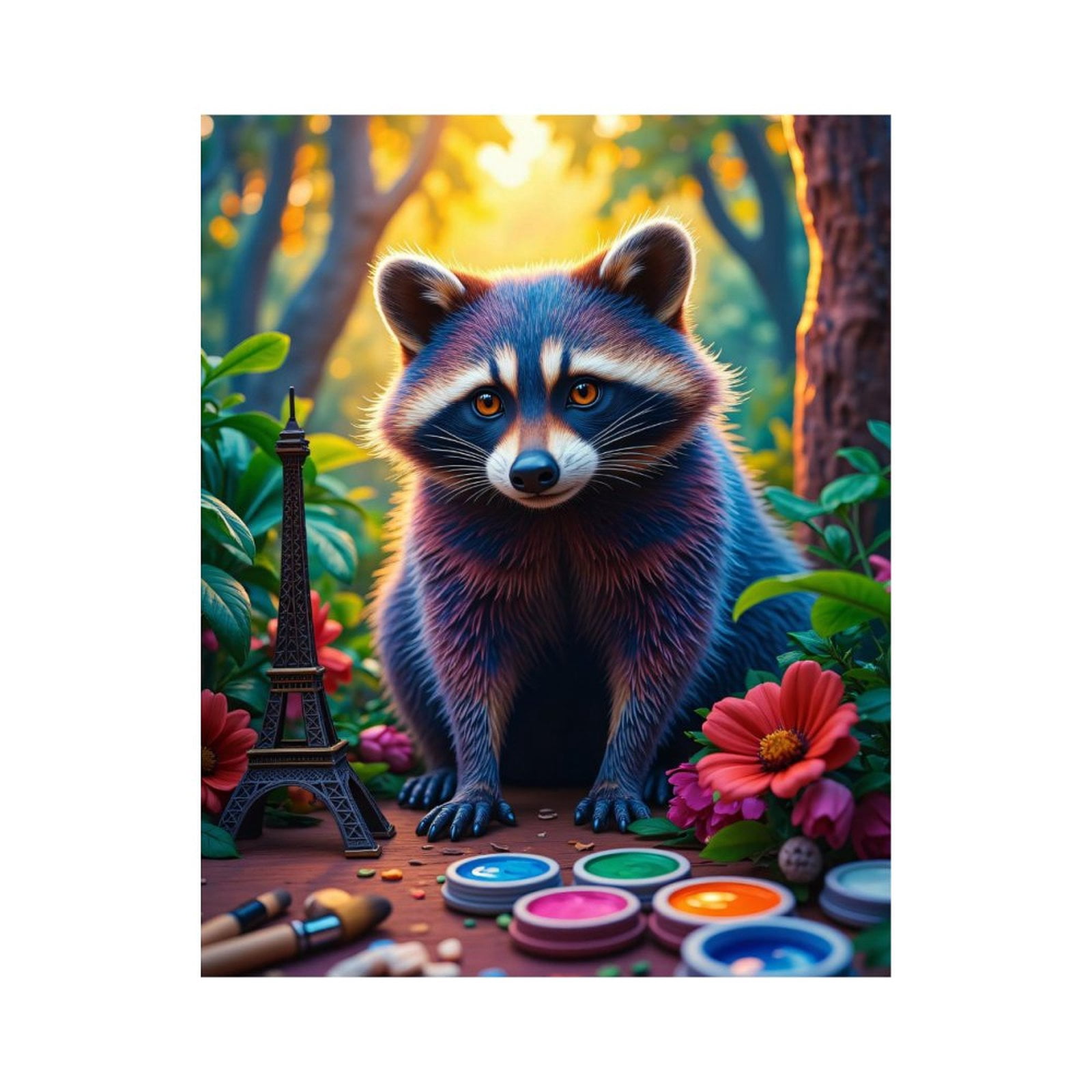 Paint By Numbers Kit for Adults Beginner - Raccoon Art Garden Paris Vibes DIY Canvas Painting Kits for Adults, Frameless Paint By Number for Adults for Home Wall Decor 16x20 Inch
