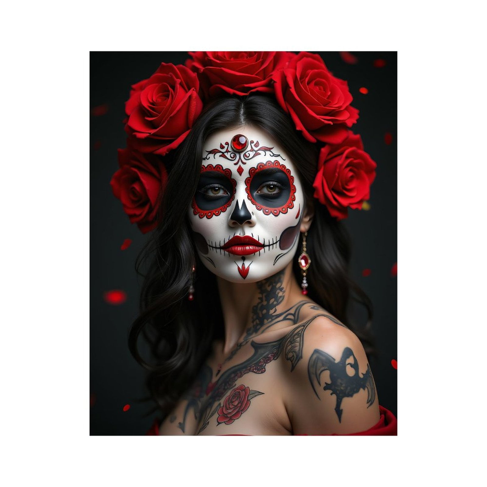 Paint By Numbers Kit for Adults Beginner - Red Roses Face Paint Tattoo Art DIY Canvas Painting Kits for Adults, Frameless Paint By Number for Adults for Home Wall Decor 16x20 Inch