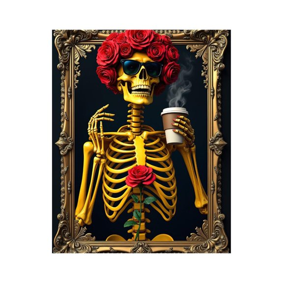 Paint By Numbers Kit for Adults Beginner - Red Roses Skeleton Coffee Art DIY Canvas Painting Kits for Adults, Frameless Paint By Number for Adults for Home Wall Decor 16x20 Inch