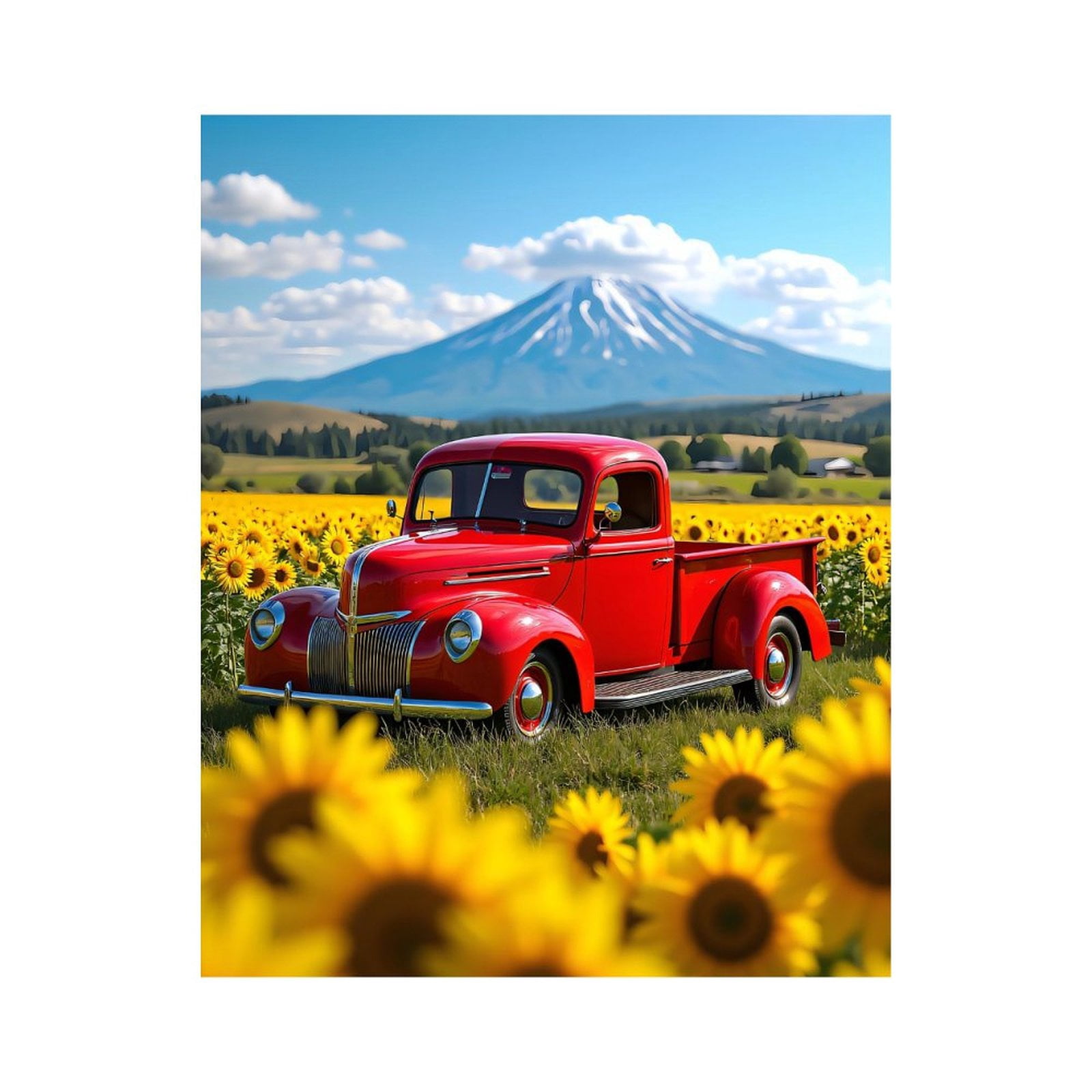 Paint By Numbers Kit for Adults Beginner - Red Vintage Truck Sunflower Field DIY Canvas Painting Kits for Adults, Frameless Paint By Number for Adults for Home Wall Decor 16x20 Inch