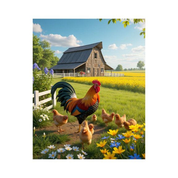 Paint By Numbers Kit for Adults Beginner - Rooster Barn Chicks Flower Field DIY Canvas Painting Kits for Adults, Frameless Paint By Number for Adults for Home Wall Decor 16x20 Inch