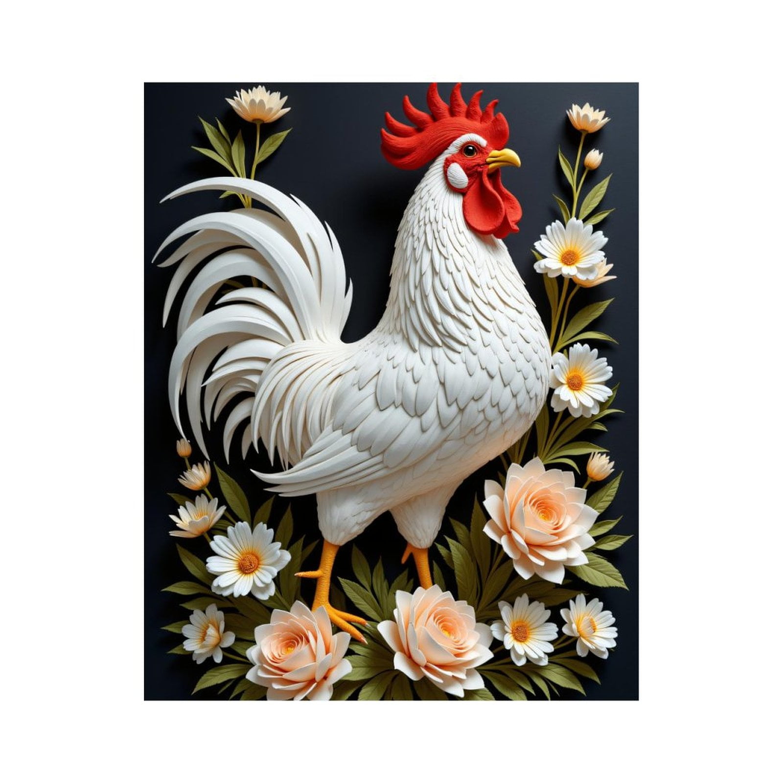 Paint By Numbers Kit for Adults Beginner - Rooster Floral Art Paper Sculpture DIY Canvas Painting Kits for Adults, Frameless Paint By Number for Adults for Home Wall Decor 16x20 Inch