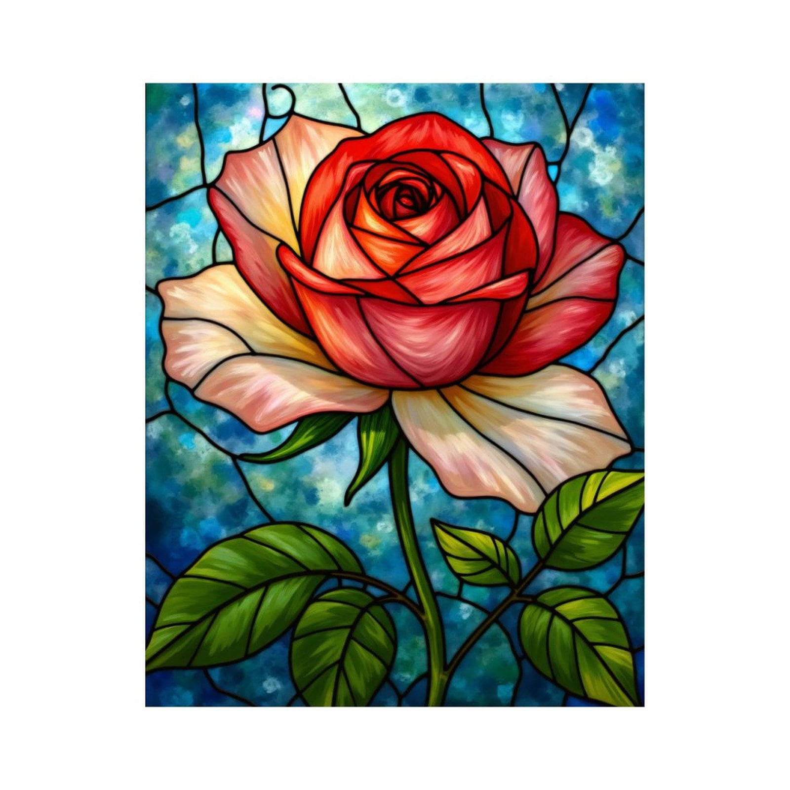 Paint By Numbers Kit for Adults Beginner - Rose Stained Glass Art Blossom DIY Canvas Painting Kits for Adults, Frameless Paint By Number for Adults for Home Wall Decor 16x20 Inch